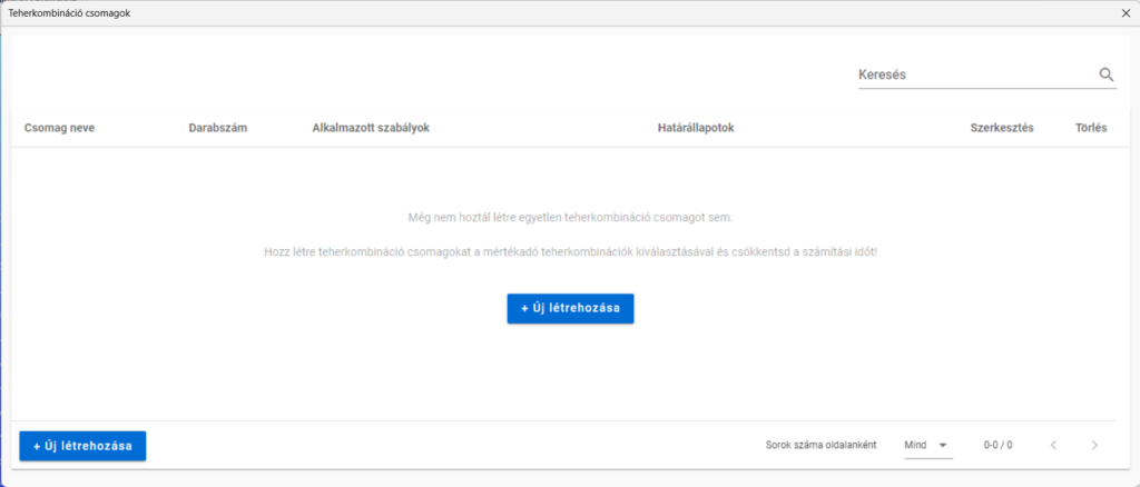 Teherkombinációs csomagok - üres lista