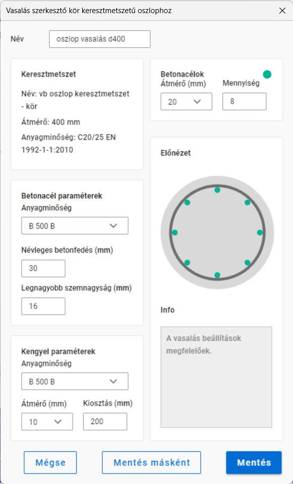 Kör szelvényű oszlop vasalása