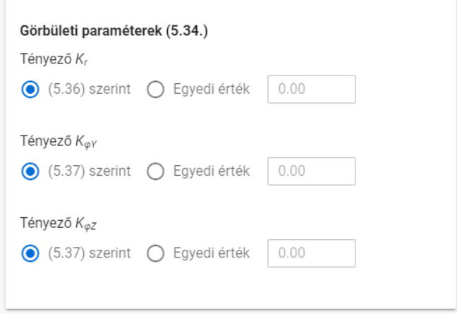Oszlop tervezési paraméterei - görbületi paraméterek