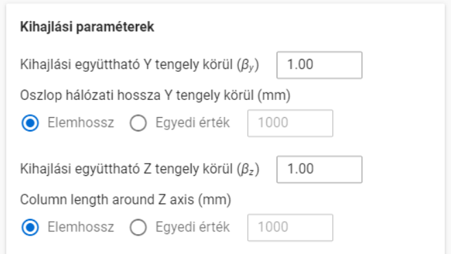 Oszlop tervezési paraméterei - kihajlási paraméterek