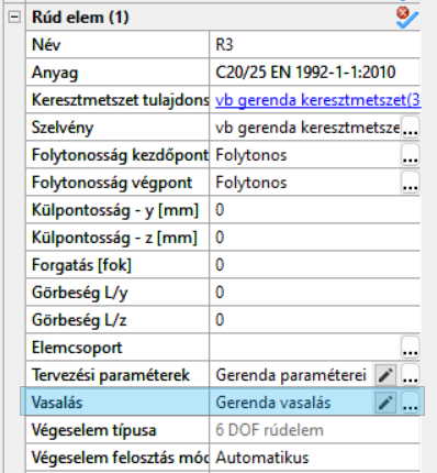 Objektum tulajdonságok - vasbeton rúdelem