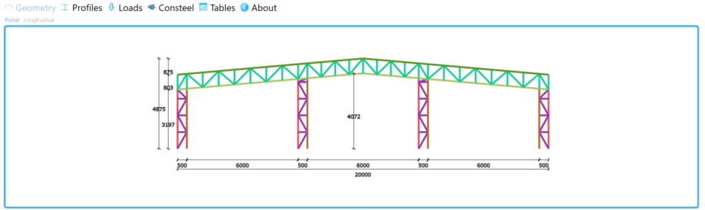 long-span portal with truss rafters and truss columns